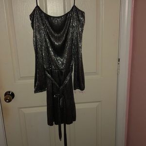 Off the shoulder silver foiled dress